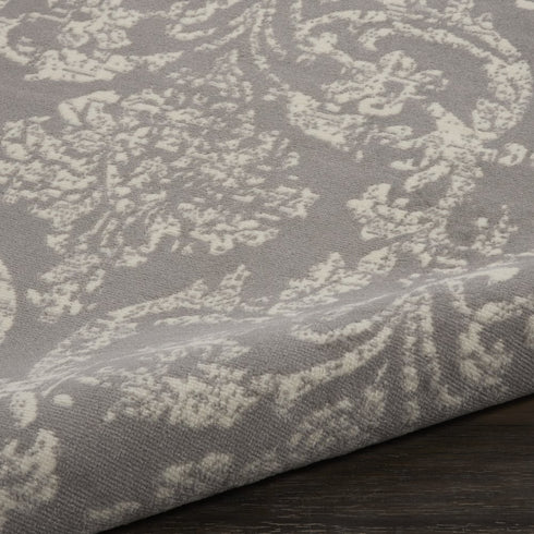 2' X 4' Gray Damask Power Loom Area Rug